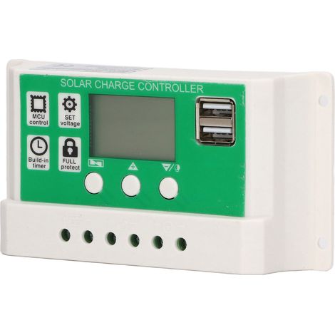 Contrôleur de charge/décharge solaire PWM, écran LCD à reconnaissance automatique 24 V/12 V, double port USB pour batterie lithium, avec câble photovoltaïque, 10 A (1/5)