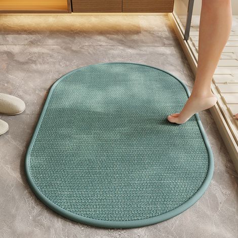 BBPETOPE Tapis de bain ovale vert tissé aspect lin, tapis absorbant antidérapant pour salle de bain, séchage rapide (1/2)