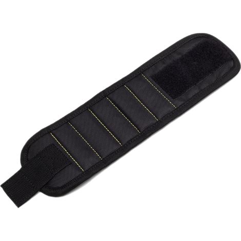 Bracelet magnétique poignet pour vis outils, fer fort absorbant, portable réglable, 5 aimants noir (1/5)