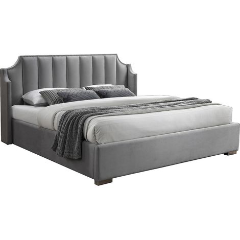 Letto con contenitore 140 x 190 cm con testata letto curva Velluto Grigio  - TEOMIS