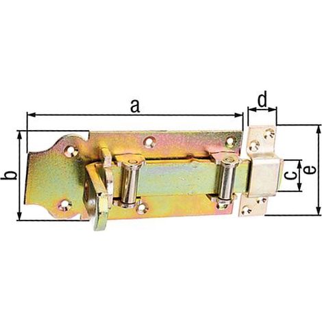 Verrou porte, avec passant 180mm, jaune galva