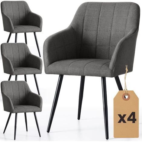 Lot de 4 Chaises rembourrées à surpiqûres carrées LUXANO Anthracite pieds noirs tissu Lumos (1/5)