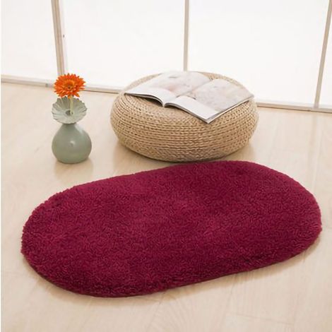 Tapis de sol ovale antidérapant pour salle de bain et cuisine, moelleux et absorbant, 40x60cm, rouge bordeaux (1/5)