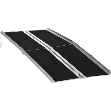 HOMCOM Rampe de fauteuil roulant rampe de chargement rampe d'accès antidérapante pliable avec bordures de sécurité max. 270 Kg dim. 183L x 73,5l cm alu. Noir