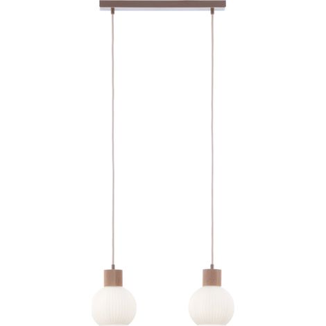 Lustre suspendu scandinave blanc et bois, 2xE27 15W, verre rainuré, ALBA Sigma Lighting (1/5)