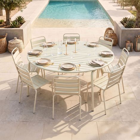 Ensemble table de jardin 180 cm + 8 chaises en métal beige - BACA (1/5)
