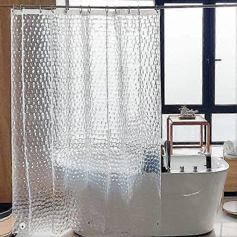 Rideau de douche transparent, 180 x 180 cm, rideau de douche 3D pour salle de bain, en PEVA, anti-moisissure, antibactérien, imperméable et lavable, avec anneaux de fixation pour baignoire, en PVC. (1/3)