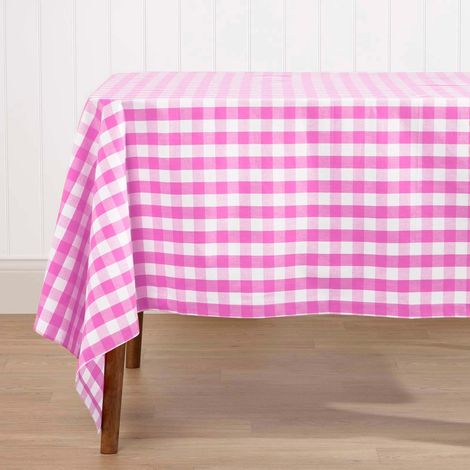 HOMESCAPES Pink Block Check Cotton Gingham Tablecloth 140 x 230 cm