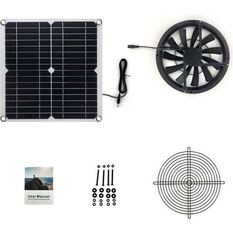 Solar Powered Fan Kit, 12W 12V Solar Panel Waterproof Round Exhaust Fan 10 Inch with Cover, Portable Mini Outdoor Fan MUMU (1/4)