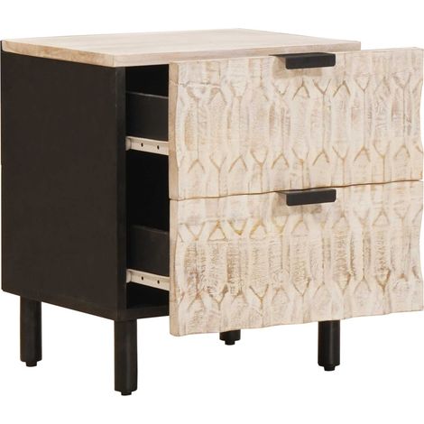 Cabinet de chevet Blanc 40 x 33 x 46 cm Bois de mangue massif (1/5)