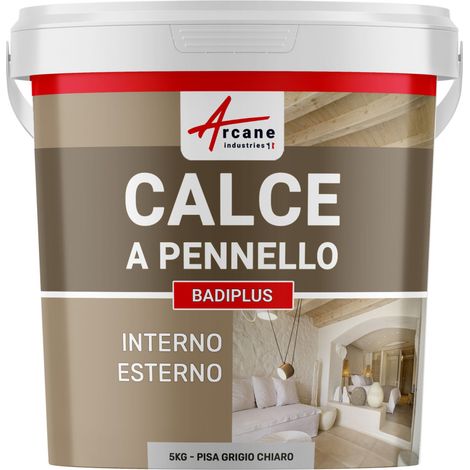 Calce a pennello per muri esterni e interni - BADIPLUS - 5 kg (fino a 25 m²) Pisa grigio chiaro - ARCANE INDUSTRIES