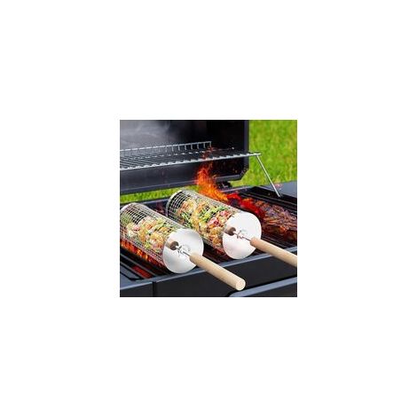 Panier à Barbecue Roulant, Poignée Détachable, Acier Inoxydable 304, Gigogne, Accessoires Grille à Legumes, Ustensiles Grill de Cuisine Exterieur Camping, Cadeau Anniversaire Homme Papa (1/5)