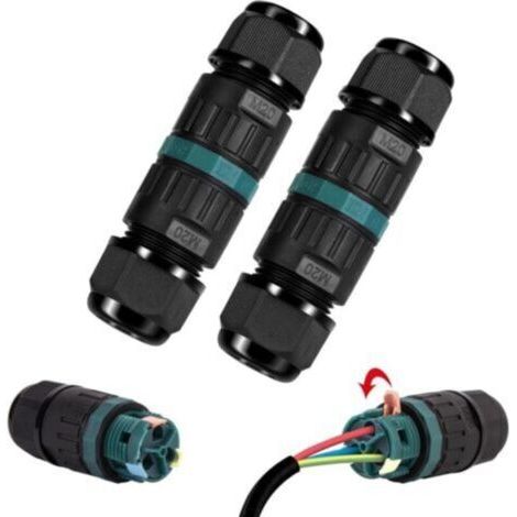 Lot de 2 Connecteur électrique etanche IP68 - Connecteur étanche à 3 broches pour câble de Ø9-12 mm de diamètre, Boîte dérivation étanche extérieur pour jardin et câble souterrain (1/3)