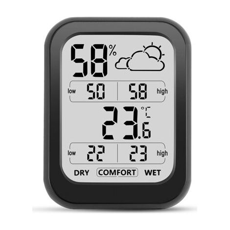 QORVA-Thermomètre et hygromètre domestiques, noir, 86 × 66 × 20 mm, 1 unité Grand écran haute définition avec affichage météo Thermomètre électronique