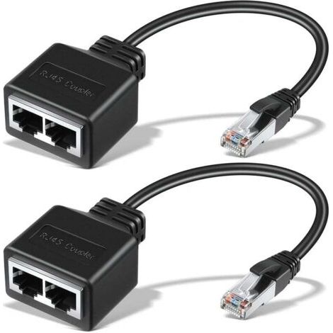 RJ45-Ethernet-Kabel, 2 Stück, Netzwerkadapter, Ethernet-Splitter-Adapter, Ethernet-Verlängerung, Dual-Netzwerk-Splitter, passend für Cat5, Cat5e, Cat6, Cat7, LAN-Adapter, Buchsenstecker