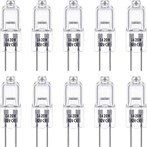 Ampoules Halogènes G4, Lampe de Base à Broche Halogène 12V 20W, Blanc Chaud 2800K, Gradable, Lampe Halogène Basse Tension G4, Lampe à Capsule Transparente, Paquet de 10 56Vingt (1/5)
