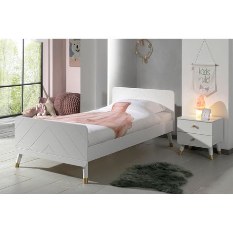 TINY WHITE - Pack Lit 90x200cm + Chevet 2 Tiroirs Blanc (1/4)