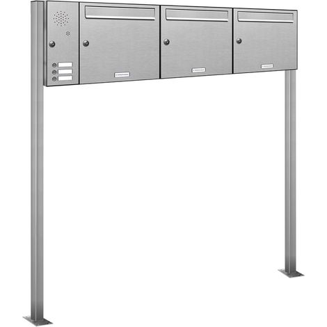 3er V2A Edelstahl Briefkasten Standanlage Freistehend mit Klingel (1/5)