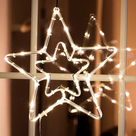 LED Lichtschlauch Stern 30 LED mit Timer - Innen und Außen/warmweiß - Fensterdeko Fenster Silhouette beleuchtet Fensterbild