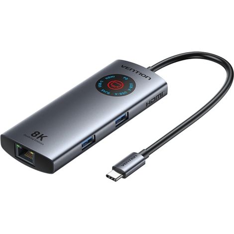 Docking USB Tipo-C Vention TQZHB/ RJ45/ 2xUSB/ 1xUSB Tipo-C/ 1xHDMI/ 1xUSB Tipo-C PD/ Gris