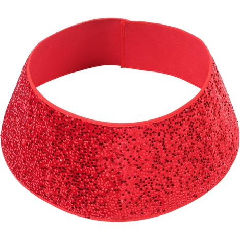 Jupe de Sapin de Noël Décorative Rouge Jupe d'Ouverture Inférieure Ronde à Paillettes Couverture pour Arbre de Noël Décoration Festive pour Maison Bar Restaurant (1/5)