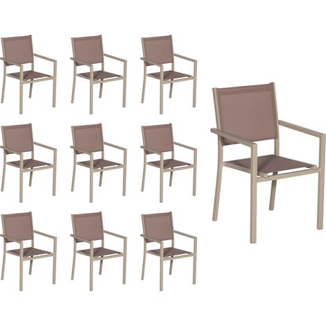 Set di 10 sedie in alluminio tortora - textilene tortora