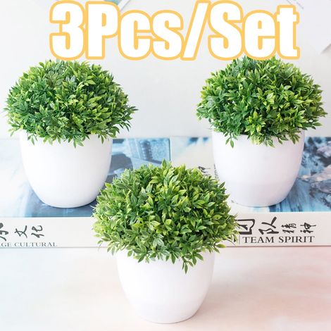 Plante Artificielle - 14 cm - Pot En Plastique Blanc - Décoration Intérieure Pour Salle De Bain Bureau Maison Café - Lot De 3 (1/5)
