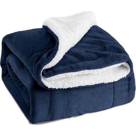 1 pièce Couverture polaire Sherpa, double face flanelle, 150 x 200 cm, bleu marine, jeté de canapé et lit, usage intérieur