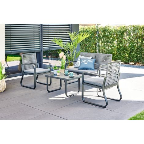 Trendline Lounge Set Bari Sitzgruppe Garten Möbel Alu Anthrazit Stuhl Tisch (1/3)