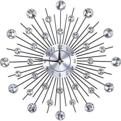 Sparkling metallic silver flower-shaped wall clock for living room, office (round flower) (1/5)