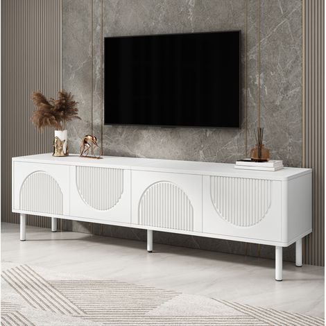 TV-Lowboard 180 cm mit Stauraum, mattweiß, Kabelmanagement HAVRYA (1/5)