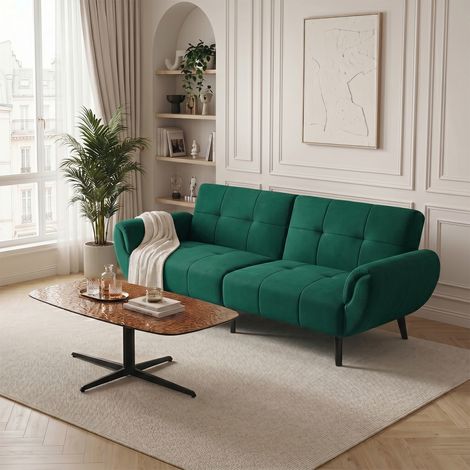 Canapé moderne en tissu, canapé 2 places avec rembourrage en mousse haute densité, canapé rembourré minimaliste pour salon, appartement ou bureau (174 CM, vert)