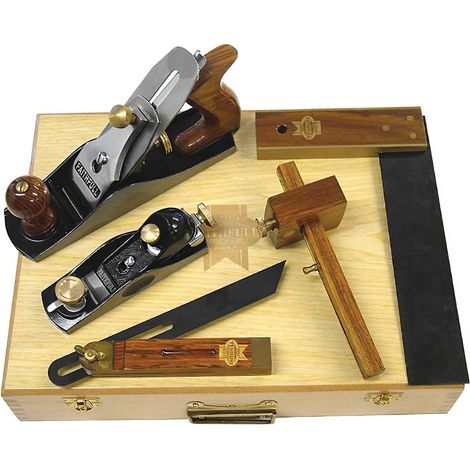 Faithfull 5 Piece Carpenters Woodworking Tool Kit Planes Square Gauge FAICARPSET