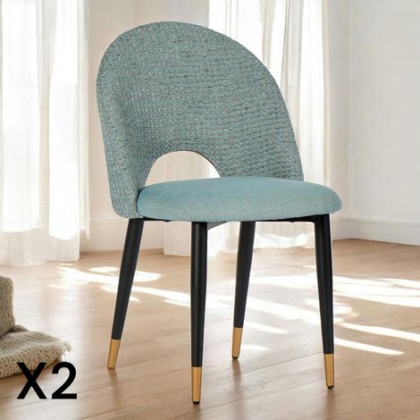 Pier Import – Lot de 2 chaises salle à manger tissu quadrillé bleu clair – Structure en contreplaqué et fer laqué noir – Hauteur d'assise 47 cm (1/4)