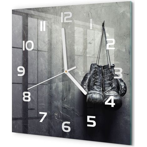 Horloge Murale Carrée en Verre Mouvement Silencieux Quartz Design Moderne Gants de boxe 30x30 cm (1/5)
