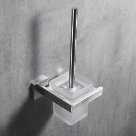 Toilet Brush, Toilet Brush and Holder, Bathroom Cleaning Brush Set, Matte Finish, Brushed Stainless Steel and Frosted Glass (Wall Mounted) (1/5)