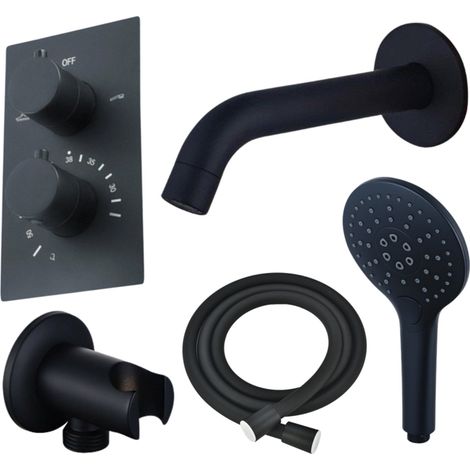 FugaFlow Eccelente Ensemble robinet de baignoire Acces - bec - 22cm raccourcissable - flexible lisse - douchette ronde - corps encastré - support (1/5)