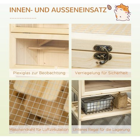 Cage à hamster en bois 5 étages, terrarium pour rongeurs, habitat pour petits animaux avec toit grillagé et rampes, grande cage pour souris, hamster russe, dimensions 60 x 40 x 120 cm, bois naturel (1/5)