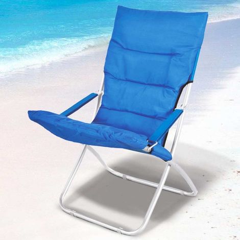 TrAdE Shop Traesio - Spiaggina Sedia Canapone In Acciaio Tessuto Imbottito Pieghevole Relax Blu - (1/5)