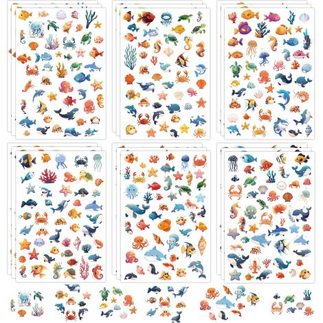 18 Feuilles Autocollants Animaux Marins, Étiquettes de Créatures Marines Autocollants de Vie Marine Autocollants Animaux Marins Autocollants Océan pour Bricolage Cours Enfants Garçons Filles (1/5)