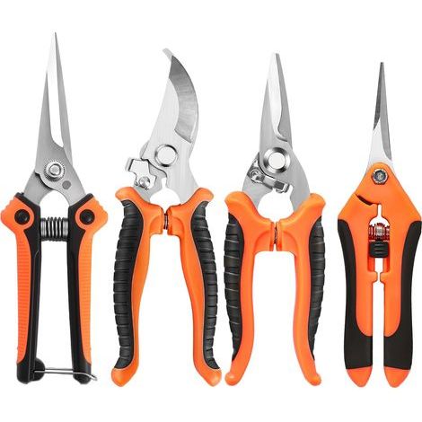 Gartenschere (4er-Set) – Edelstahl, scharf und langlebig – zum Schneiden, Ernten und für allgemeine Gartenarbeiten – Orange (1/5)