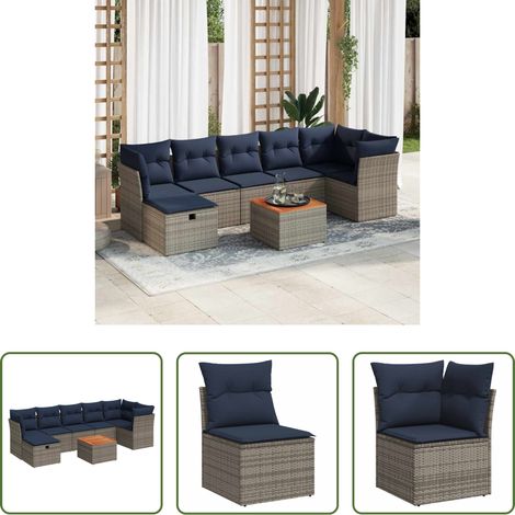 vidaXL Canapé en résine - Salon de jardin 8 pcs avec coussins gris résine tressée (1/5)