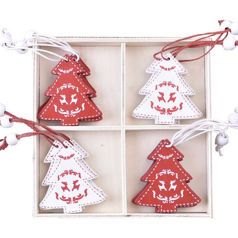 Ornement En Bois - Décoration De Sapin De Noël Rustique - Pour Thème Fermier - Lot De 12 Pièces (1/5)