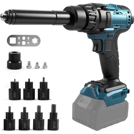 2 in 1 Cordless Riveter Kit for 18V Li-ion Battery, for 2.4mm/3.2mm/4mm/4.8mm Riveting, Brushless Riveting Tool for Construction Sites, Auto Repairs and (1/5)