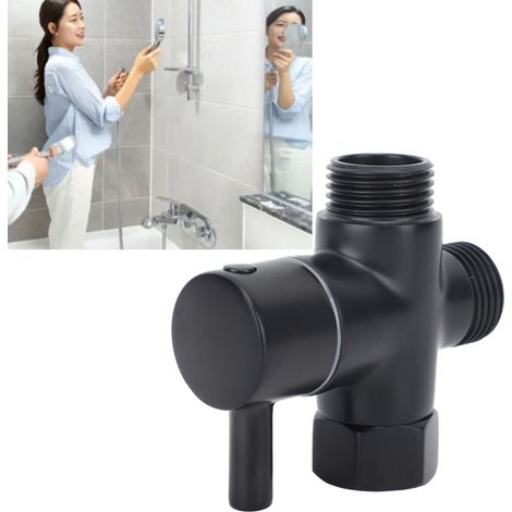 Robinet inverseur de douche, une entrée et deux sorties, inverseur à trois voies, robinet inverseur de pommeau de douche, noir. (1/5)