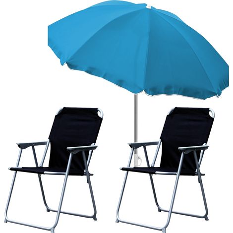 2x Campingstuhl schwarz + Sonnenschirm 200cm Petrol-2xMPO2600S+MMC180P-Petrol (1/5)