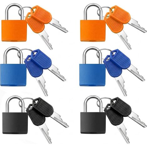 6er Set Kleine Vorhängeschlösser mit Schlüssel, Bunt, für Koffer & Spind