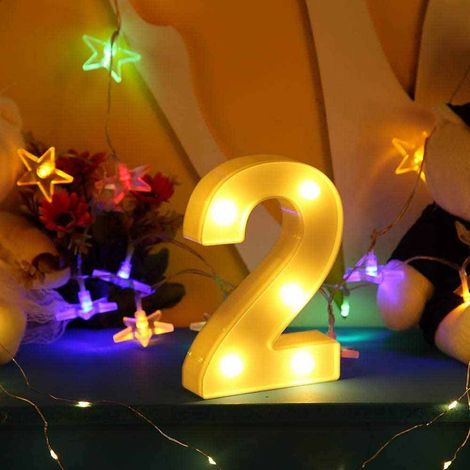 Numero 2 luminoso bianco a LED decoro per eventi feste luce calda 3000k 16x3cm alimentato da 2 batterie (1/5)