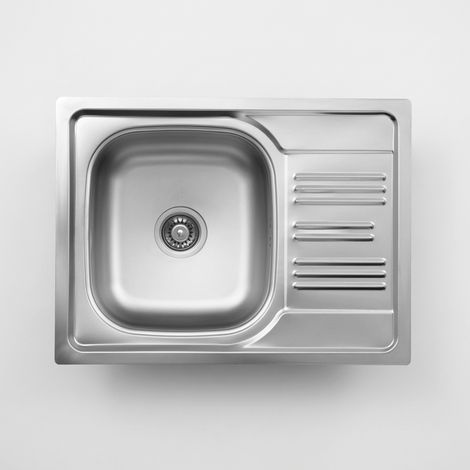 Évier de cuisine encastrable en acier inoxydable avec 1 cuve et égouttoir, 58 x 43,5 cm, finition satinée - Lonsy