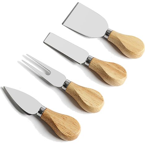4 pièces Couteaux à Fromage en Acier Inoxydable avec Manche en Bois, Outil de Découpe pour Cuisine